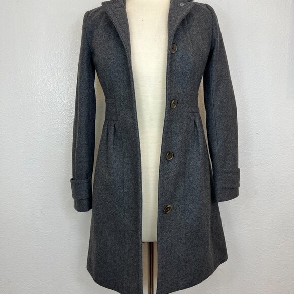 J. Crew Womens Size 00 Wool Skirted Dress Coat Tan Brown Button EUC - Picture 4 of 9